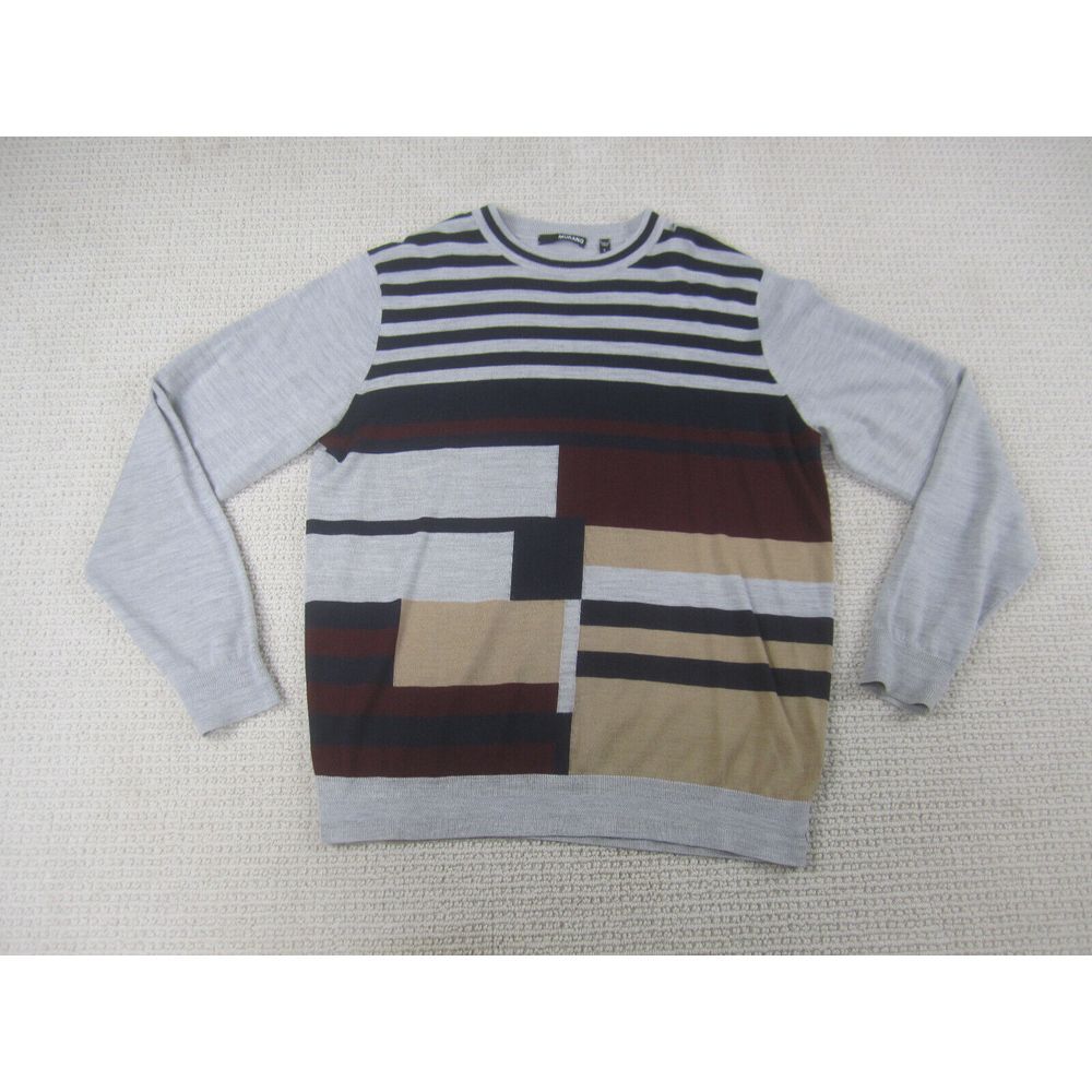 Murano Sweater Mens Large‎ Gray Colorblock Casual Pullover Crew Neck Acrylic